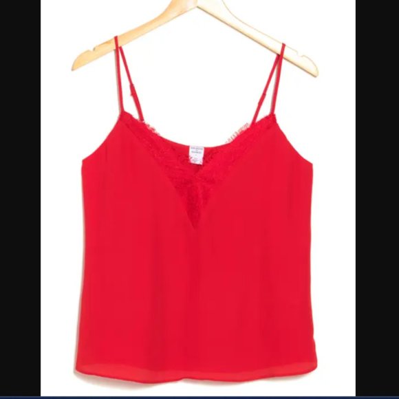 NWT Melrose and Market Lace Cami Red V-Neck Spagetti Strap Tank Top XXSmall - Picture 1 of 12